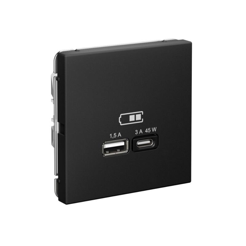 ArtGallery Карбон Розетка USB A + тип-C 45Вт высокоскор.заряд. QC, PD, механизм | GAL001029 | SE — миниатюра 5