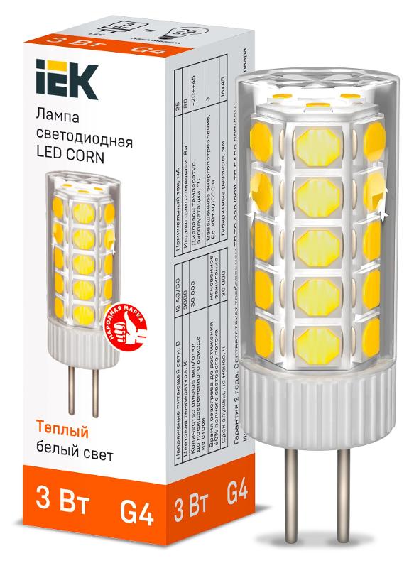 Лампа светодиодная CORN капсула 3Вт 12В 3000К керамика G4 | LLE-CORN-3-012-30-G4 | IEK — IEK (ИЭК)