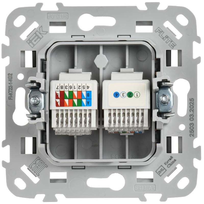 FLITE Розетка 2-ая RJ45/RJ11 кат.5Е/3 UTP РКТ5е/3-2-0-ФлЧ черный | FI-KT22-1-K02 | IEK — миниатюра 3