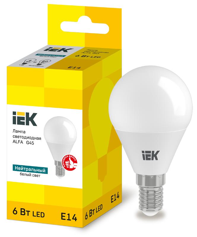 Лампа светодиодная  ALFA G45 шар 6Вт 230В 4000К E14 | LLA-G45-6-230-40-E14 | IEK — IEK (ИЭК)