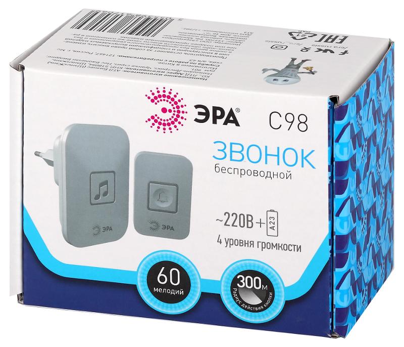 Звонок дверной C98 беспроводной, от сети, белый, 60 мелодий | Б0054089 | ЭРА — миниатюра 3