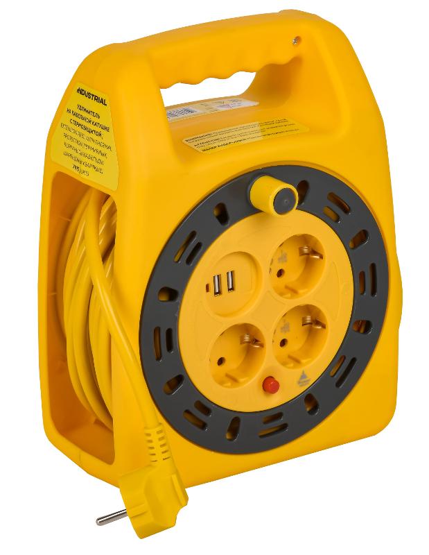 INDUSTRIAL Катушка УК15 2P+PE 3×1,5мм2 USBх2 LED 15м | IN-KP24-16-03-15-UL | IEK — IEK (ИЭК)