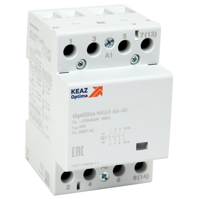 Контактор модульный OptiDin МК63-4031-230AC | 114131| КЭАЗ — КЭАЗ (Курский электроаппаратный завод)