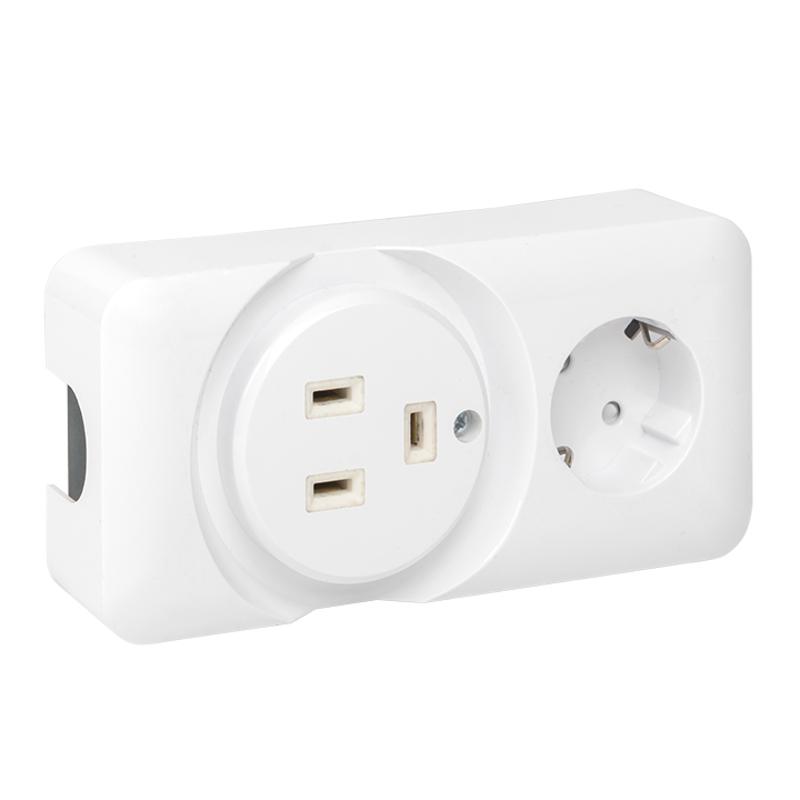 Розетка двойная (РШ/евро) 32А/16A 250В 2P+PE бел. | AS-250-32/16-O | EKF — миниатюра 2