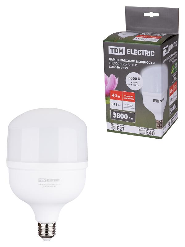 Лампа светодиодная T 40 Вт, 230 В, 6500 К, E27 (120x190 мм) | SQ0340-0355 | TDM — TDM ELECTRIC