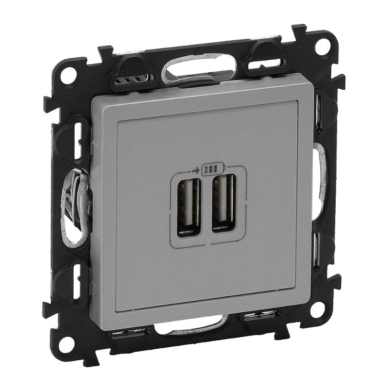 Valena LIFE DIY Алюминий Розетка 2-ая USB 240В/5В 1500мА | 753612 | Legrand — Legrand