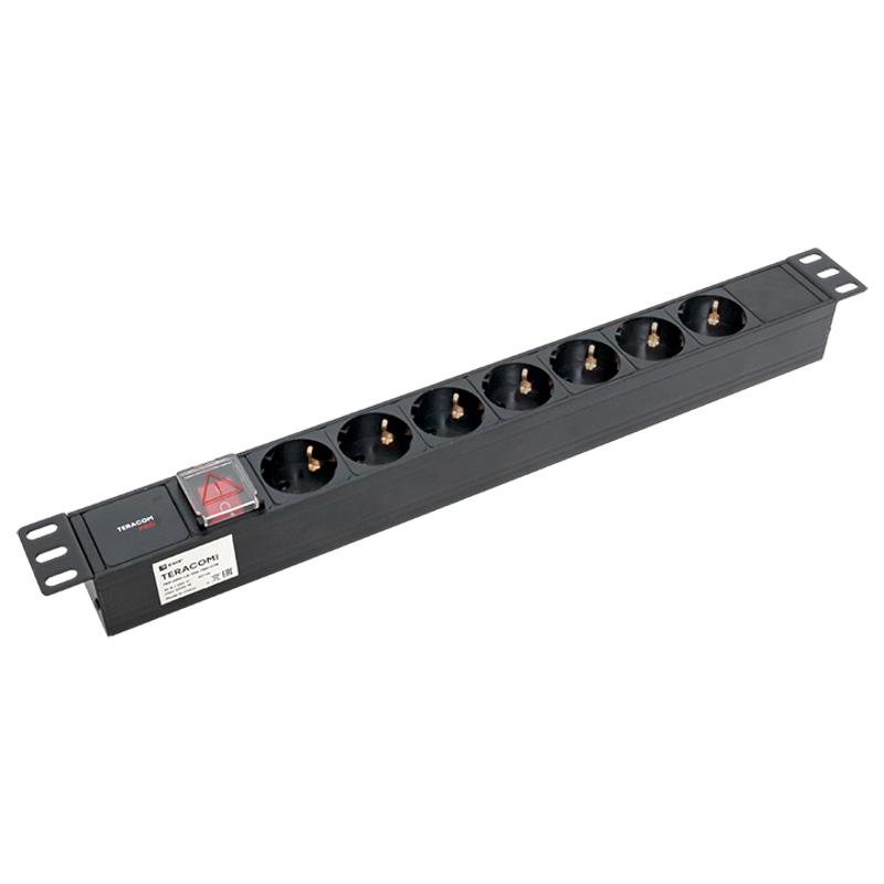 Блок розеток PDU TERACOM PRO 19" 1U 10А/250В 7 розеток Schuko с выключателем разъем C14 | TRP-HPD-LS-10A-7SH-C14 | EKF — миниатюра 4