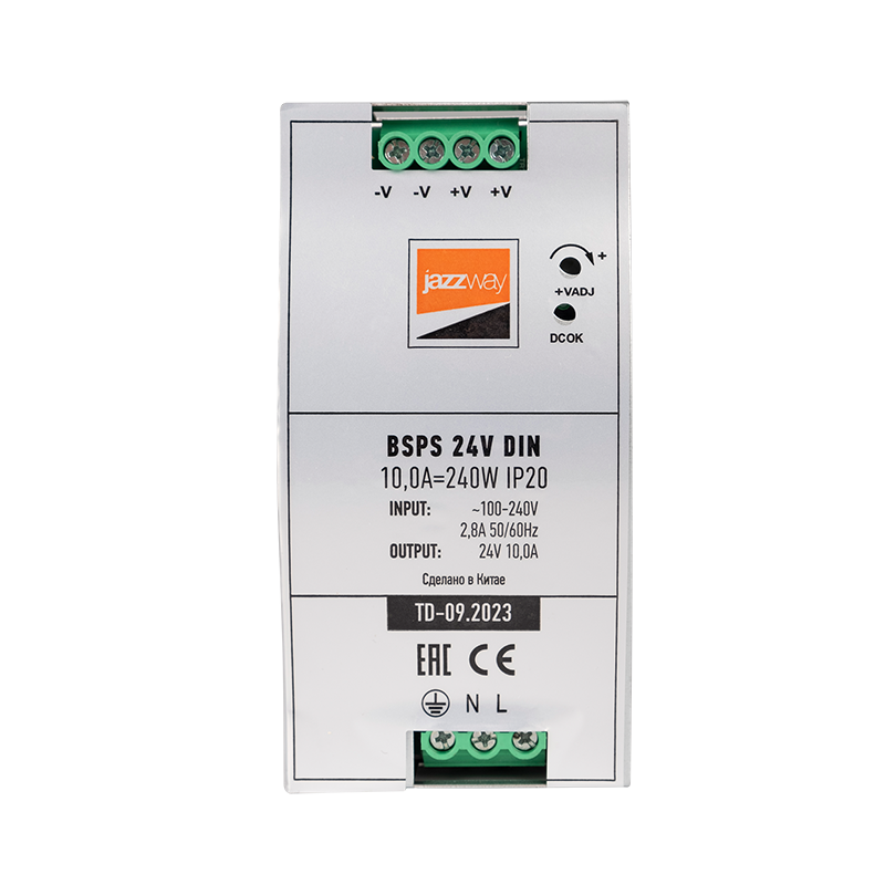 Драйвер для светодиодной ленты BSPS DIN 24V10.0A=240w IP20 AL 3г.гар  на DIN-рейку | .5050044 | Jazzway — миниатюра 2