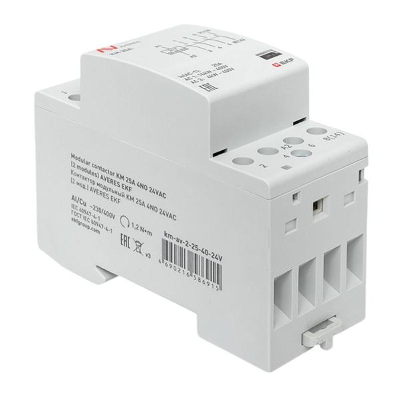 Контактор модульный КМ 25А 4NO 24VAC (2 мод.) AVERES | km-av-2-25-40-24V | EKF — миниатюра 9