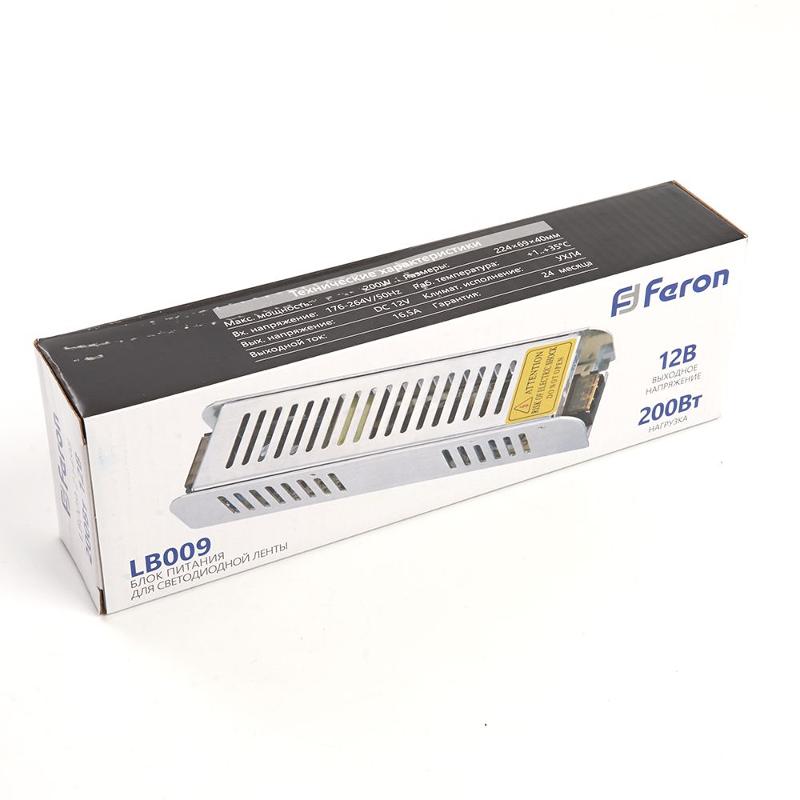 Трансформатор электронный для светодиодной ленты LB009  200W 12V (драйвер) 200*58*37мм | 21498 | FERON — миниатюра 6