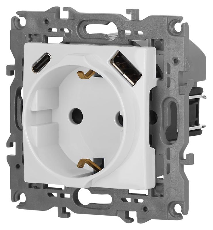 Розетка Elegance 14-4108-01 2P+E 16A-250В со шторками с USB type-A+C 5В-3А белый | Б0067736 | ЭРА — миниатюра 5
