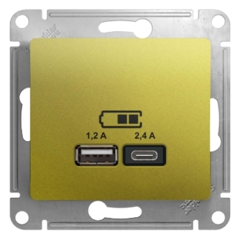Glossa Фисташковый USB Розетка A+С, 5В/2,4А, 2х5В/1,2 А, механизм | GSL001039 | SE — Systeme Electric