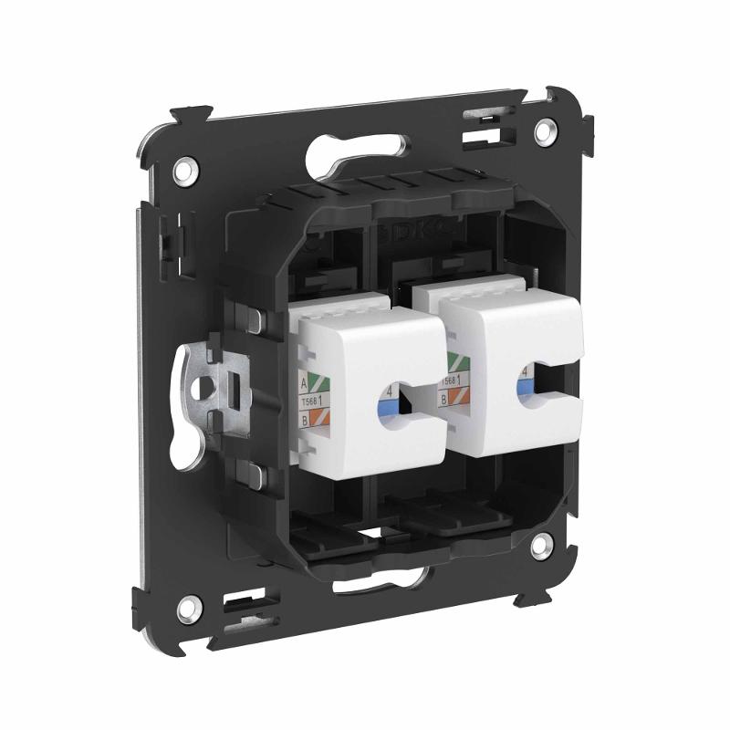 Компьютерная розетка RJ-45 без шторки в стену, кат.6А двойная, "Avanti", "Черный матовый" | 4412674 | DKC — миниатюра 3