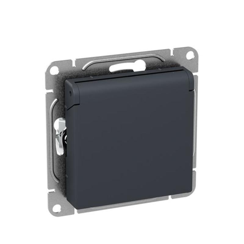 Механизм розетки, 16А, IP44, с заземлением, со шторками, c крышкой, графит Эпика  |UP1-SOG-111-44| EKF — миниатюра 2