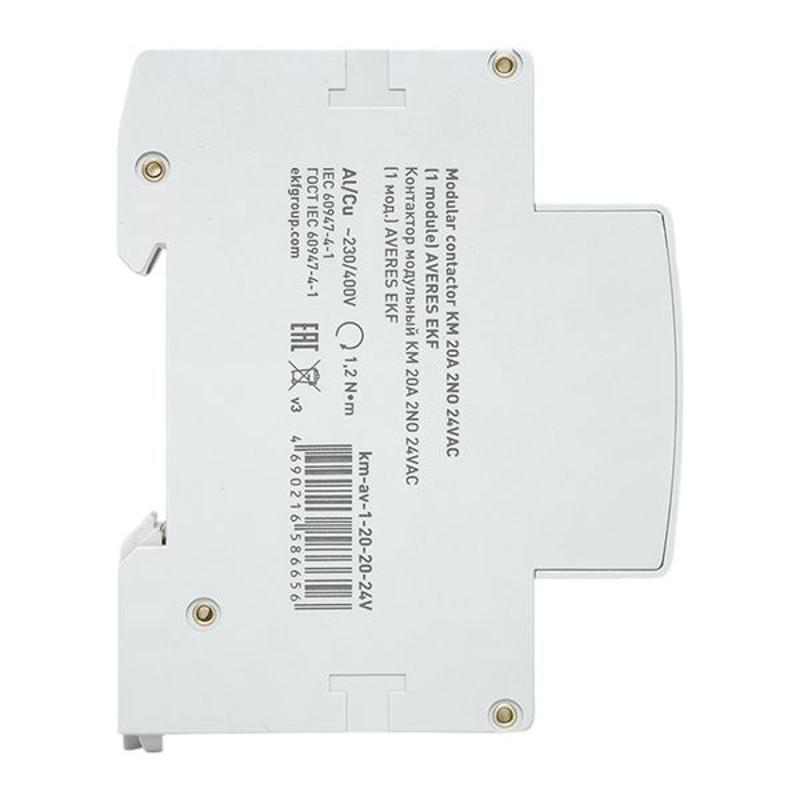 Контактор модульный КМ 20А 2NО 24VAC (1 мод.) AVERES | km-av-1-20-20-24V | EKF — миниатюра 4
