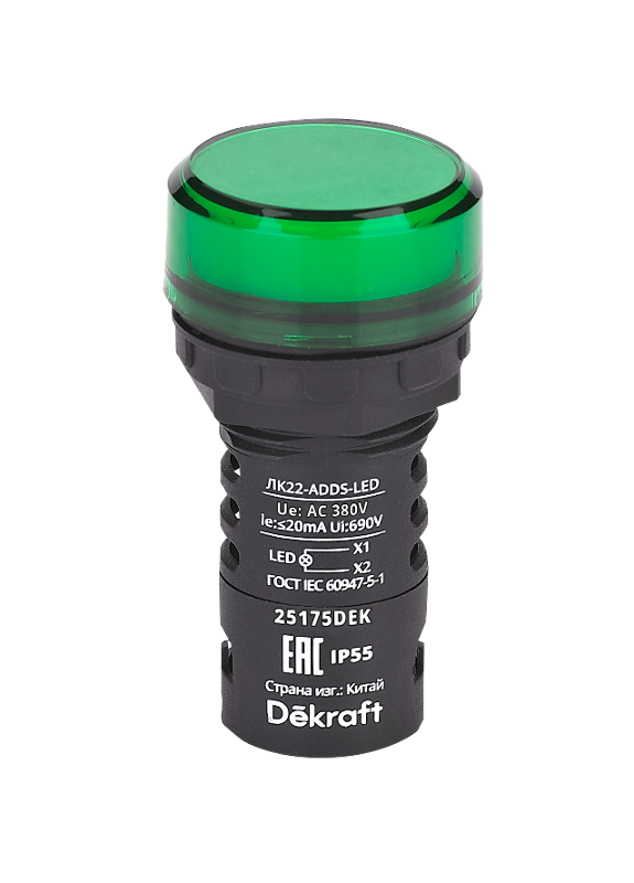 Лампа коммутационная ADDS D22 LED зеленый 380В AC ЛK-22 IP55 | 25175DEK | Dekraft — DEKraft