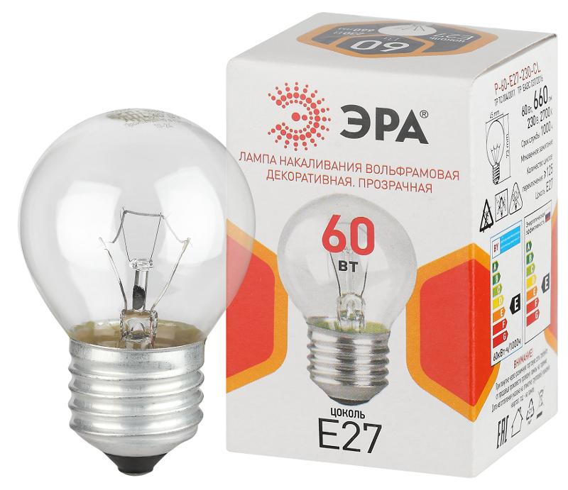 Лампа накаливания  P45 60Вт Е27 / E27 230В  шар прозрачный | Б0066558 | ЭРА — ЭРА (Энергия света)