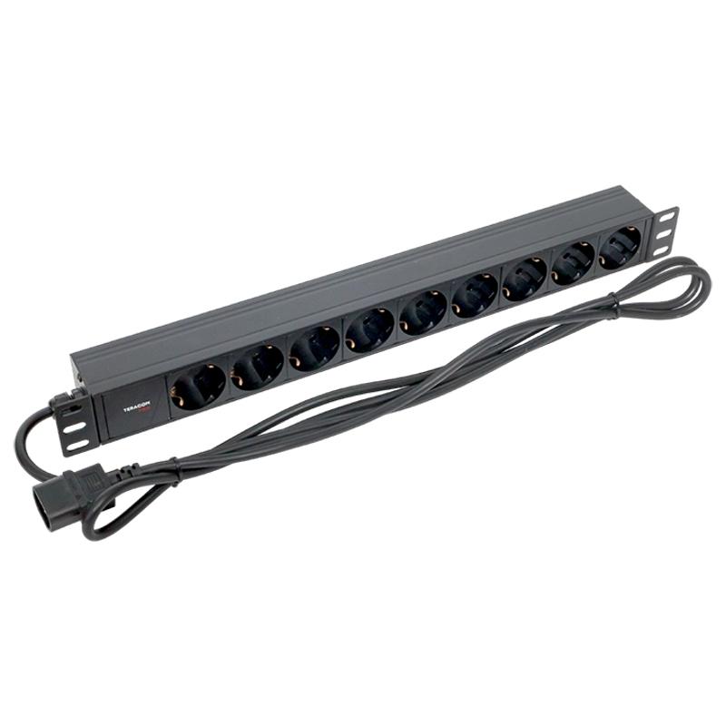 Блок розеток PDU TERACOM PRO 19" 1U 10А/250В 9 розеток Schuko шнур 2 м 3x1,5 мм2 вилка C14 | TRP-HPD-10A-9SH-2MC14 | EKF — миниатюра 10
