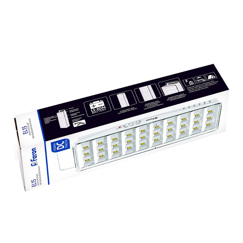 Светильник аварийного освещения аккумуляторный EL15 30 LED DC Li-ION батарея, белый 203*68*45 мм | 12896 | FERON — миниатюра 7