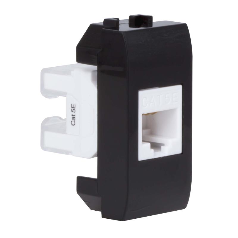 Компьютерная розетка RJ-45. кат.5Е (разъем PcNet). черная. 1мод. Brava | 77654N | DKC — миниатюра 2