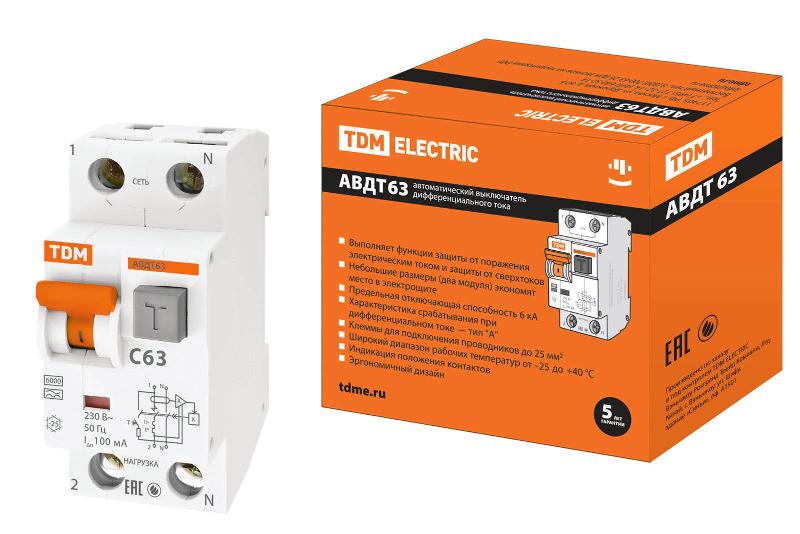 Выключатель автоматический дифференциального тока АВДТ 63 1п+N 63А C 100мА тип A | SQ0202-0013 | TDM — TDM ELECTRIC