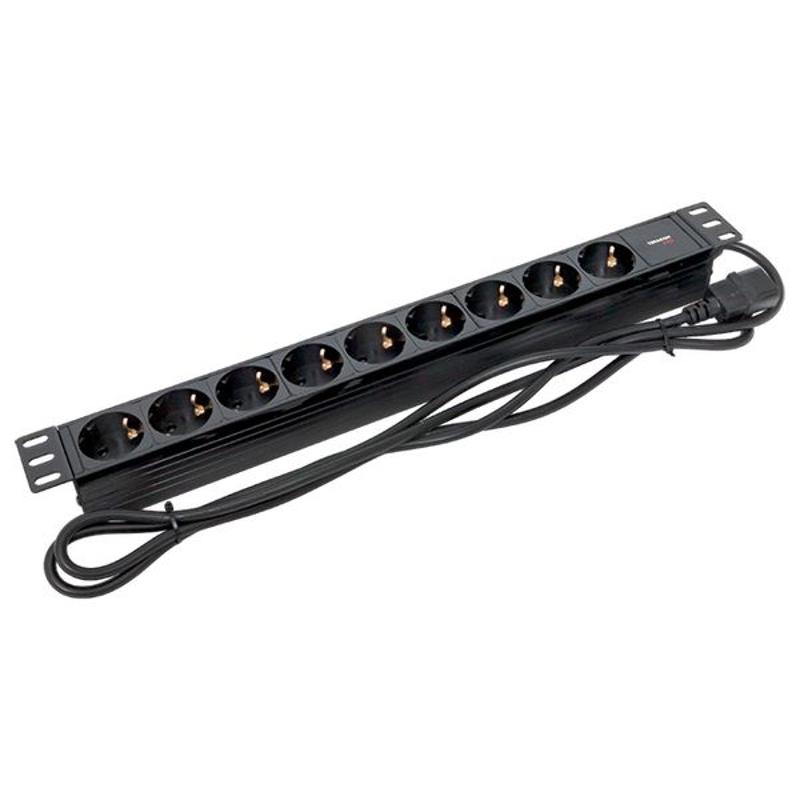 Блок розеток PDU TERACOM PRO 19" 1U 10А/250В 9 розеток Schuko 2 м 3x1,5 мм2 вилка C14 | TRP-HPD-PL-10A-9SH-2MC14 | EKF — миниатюра 14