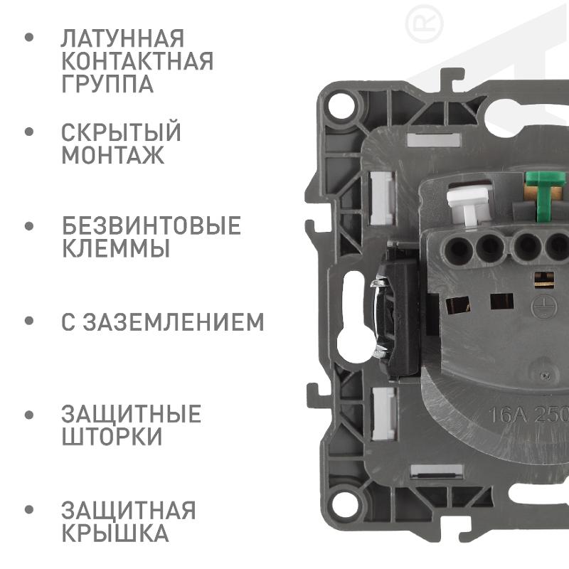 Розетка 12-2103-15 с заземлением со шторками с крышкой, 16АХ-250В, перламутр — миниатюра 4