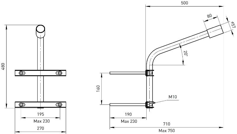 Кронштейн на опору ЭРА SPP-AC4-0-500-060 с 2 хомутами 500mm d60mm | Б0047656 |ЭРА — миниатюра 7