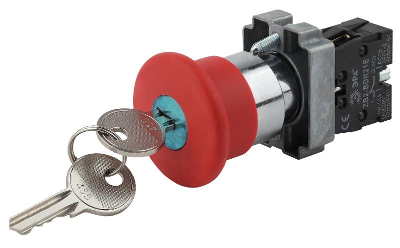 Кнопка управления  LAY5-BS142 "Грибок"с ключом  крас. d22мм  240В 1р (20/200/3200) | Б0045637 | ЭРА — ЭРА (Энергия света)