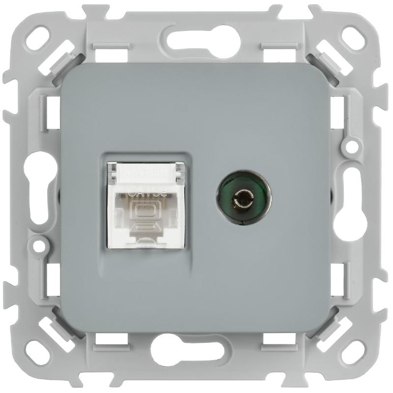 FLITE Розетка 2-ая RJ45/TV кат.5Е UTP РКТВ5е-2-0-ФлС серый | FI-AK22-1-K03 | IEK — миниатюра 2