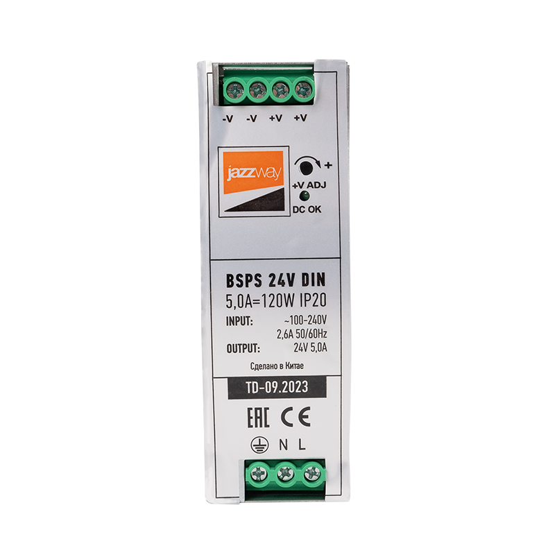 Драйвер для светодиодной ленты BSPS DIN 24V 5.0A=120w IP20 AL 3г.гар  на DIN-рейку | .5050020 | Jazzway — миниатюра 2