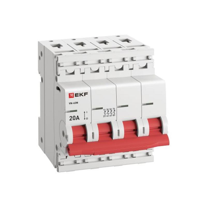 Выключатель нагрузки 4P 20А ВН-63N PROxima| S63420 | EKF — миниатюра 4