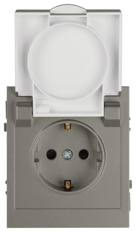 Розетка Arktik 16-2103-07 с заземлением 2P+E Schuko со шторками с крышкой 16А-250В титан | Б0070440 | ЭРА — миниатюра 2
