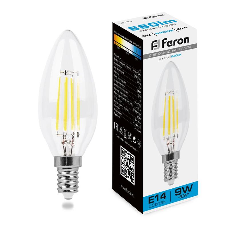 Лампа светодиодная, (9W) 230V E14 6400K прозрачная, LB-73 | 38229 | FERON — Feron