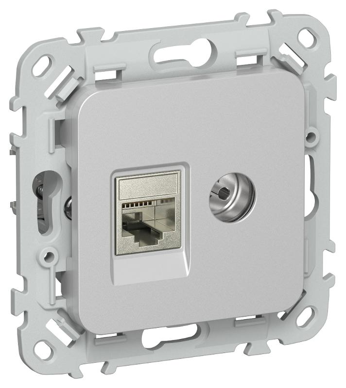 FLITE Розетка 2-ая RJ45/TV кат.6 STP РКТВ6-2-1-ФлА алюминий | FI-AK21-2-K47 | IEK — фото 1 | Sento