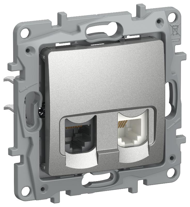 Etika Алюминий Розетка двойная RJ11+RJ45 кат.5E UTP  | 6724521 | IEK — IEK (ИЭК)