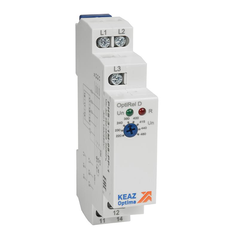 Реле контроля фаз OptiRel D PHS-3-1M-08-PP-1 без настр повышенного/пониженного асимметрии 3Ф 1СО | 331992 | КЭАЗ — КЭАЗ (Курский электроаппаратный завод)