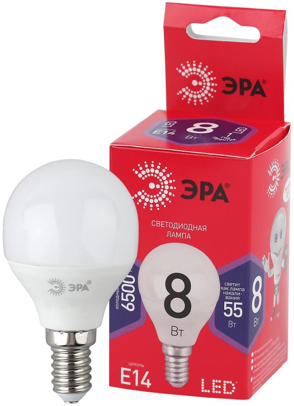 Лампа светодиодная RED LINE LED P45-8W-865-E14 R E14 / Е14 8Вт шар холодный дневной свет | Б0045358 | ЭРА — миниатюра 1