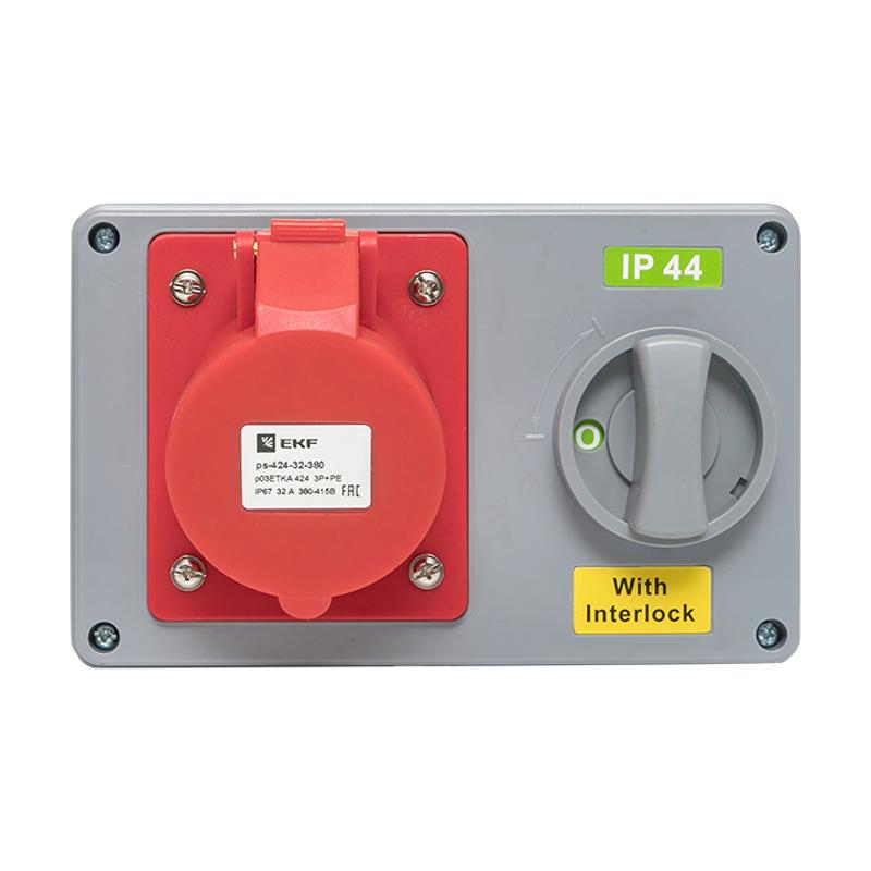 Розетка с блокировкой и выключателем 1424 3Р+РЕ 32А 380В IP44 EKF | ps-1424-32-380 | EKF — миниатюра 4
