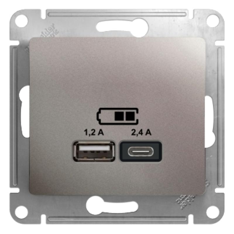 Glossa Платина USB Розетка A+С, 5В/2,4А, 2х5В/1,2 А, механизм | GSL001239 | SE — Systeme Electric