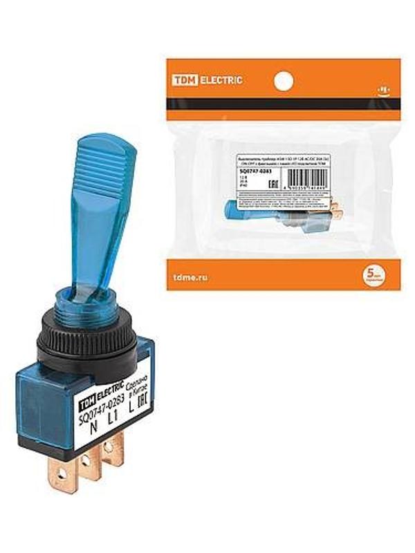 Выключатель-тумблер ASW-13D 1P 12В AC/DC 20А (3c) ON-OFF с фиксацией с синей LED подсветкой  | SQ0747-0283 | TDM — TDM ELECTRIC