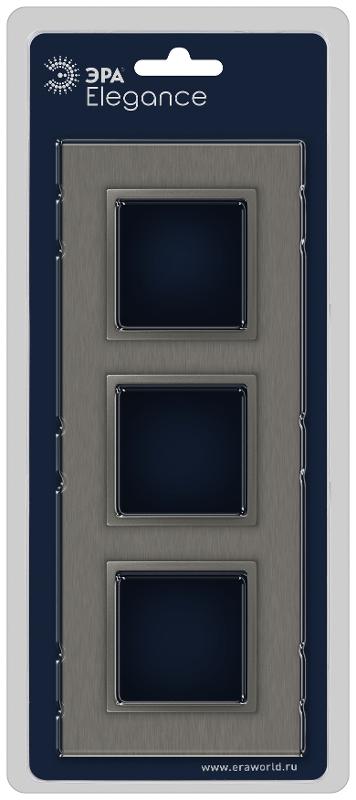 Рамка для розеток и выключателей Elegance 14-5203-16 на 3 поста, металл, титан | Б0065844 | ЭРА — миниатюра 2