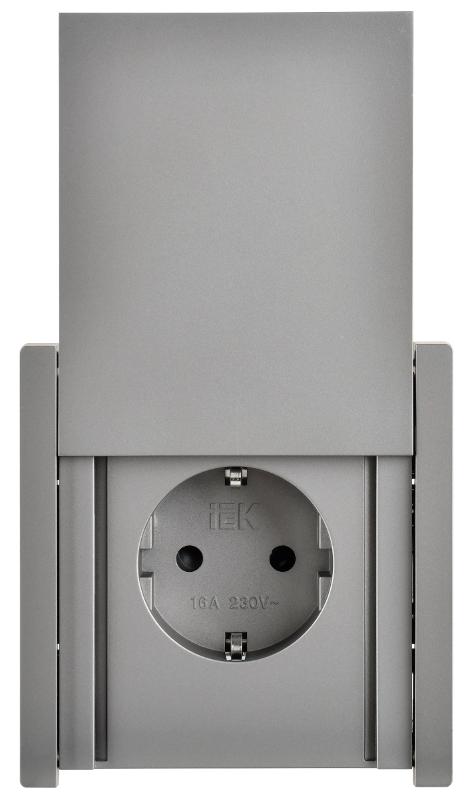 FORTE&PIANO Розетка с заземлением, со шторками, с крышкой в/к 16А IP44 FP521 сталь | FP-R16-16-44-K46 | IEK — миниатюра 2