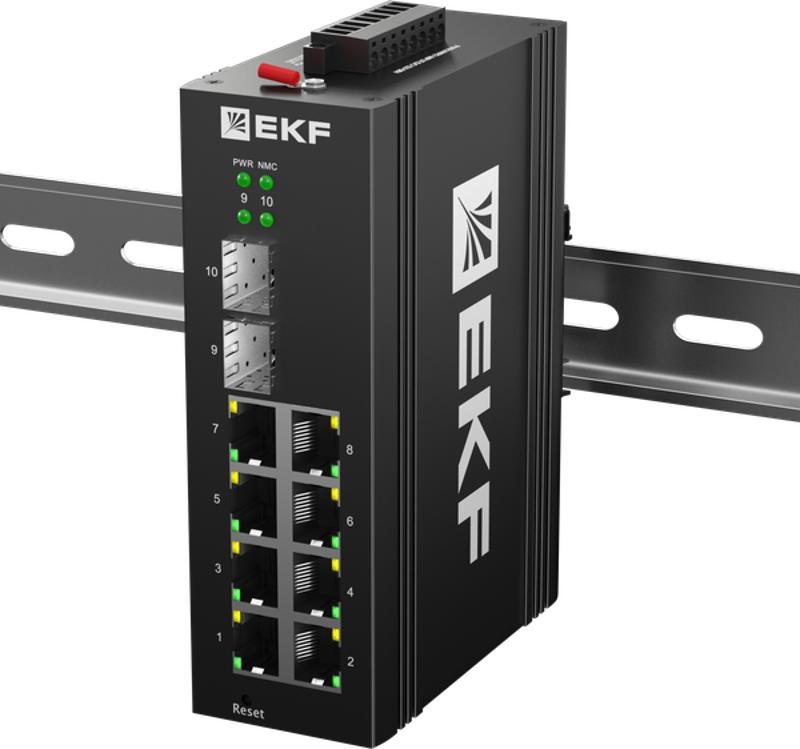 Промышленный управляемый коммутатор уровня L2 TSX-ML2-2GH/SFP-8GT, 2 порта 2.5G Base-X SFP, 8 портов 10/100/1000Base-T(X) RJ45, монтаж на динрейку TSX — EKF