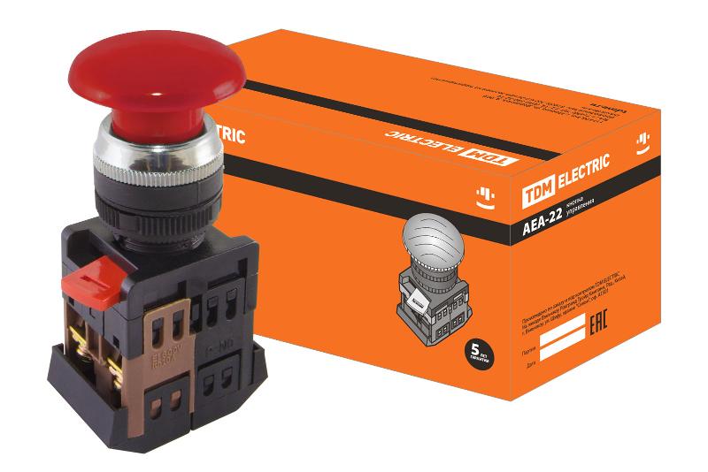 Кнопка AEА-22 "Грибок" красный d22мм 1з+1р  | SQ0704-0015 | TDM — TDM ELECTRIC