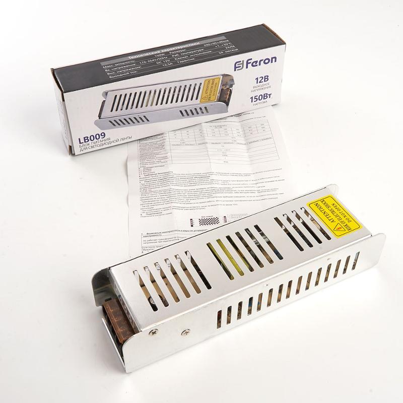 Трансформатор электронный для светодиодной ленты LB009  150W 12V (драйвер) 200*58*37мм | 21496 | FERON — миниатюра 5