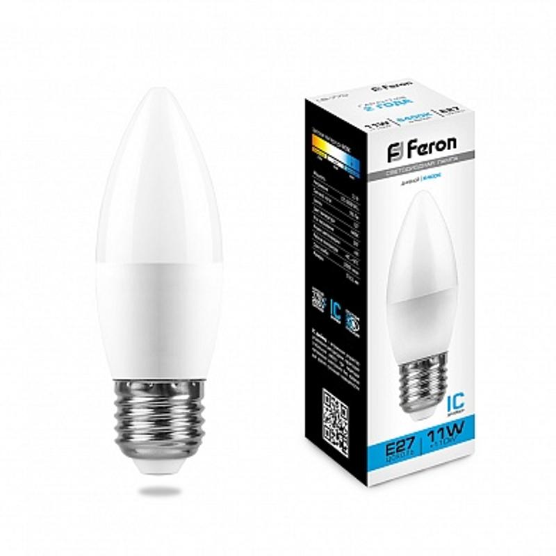 Лампа светодиодная LB-770 (11W) 230V E27 6400K свеча | 25945 | FERON — миниатюра 1