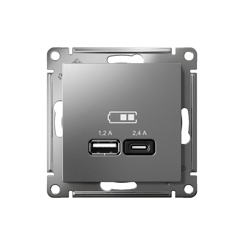 AtlasDesign Сталь USB Розетка A+С, 5В/2,4 А, 2х5В/1,2 А, механизм | ATN000939 | SE — миниатюра 2