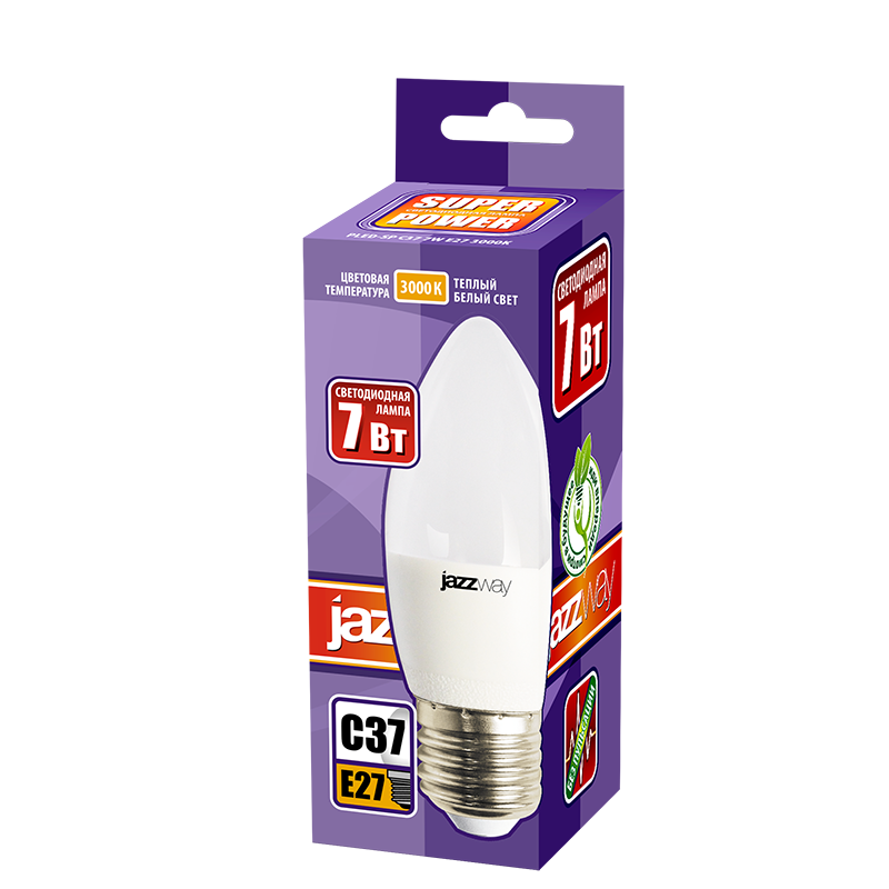 Лампа светодиодная LED 7Вт Е27 220В 3000К PLED- SP C37 свеча | 1027825-2 | Jazzway — миниатюра 2