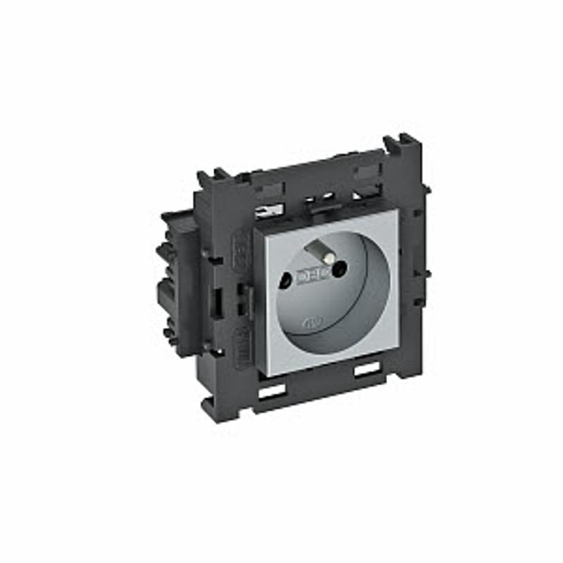 Розетка одинарная 0° Modul45connect франц. стандарт, 250 В, 16A (серебристый) (STD-F0C8 AL1) | 6120612 | OBO Bettermann — миниатюра 2